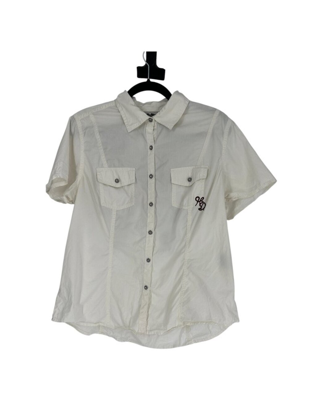 Harley Davidson Ivory Shirt Large Cotton Button Front Embroidered Y2k Top